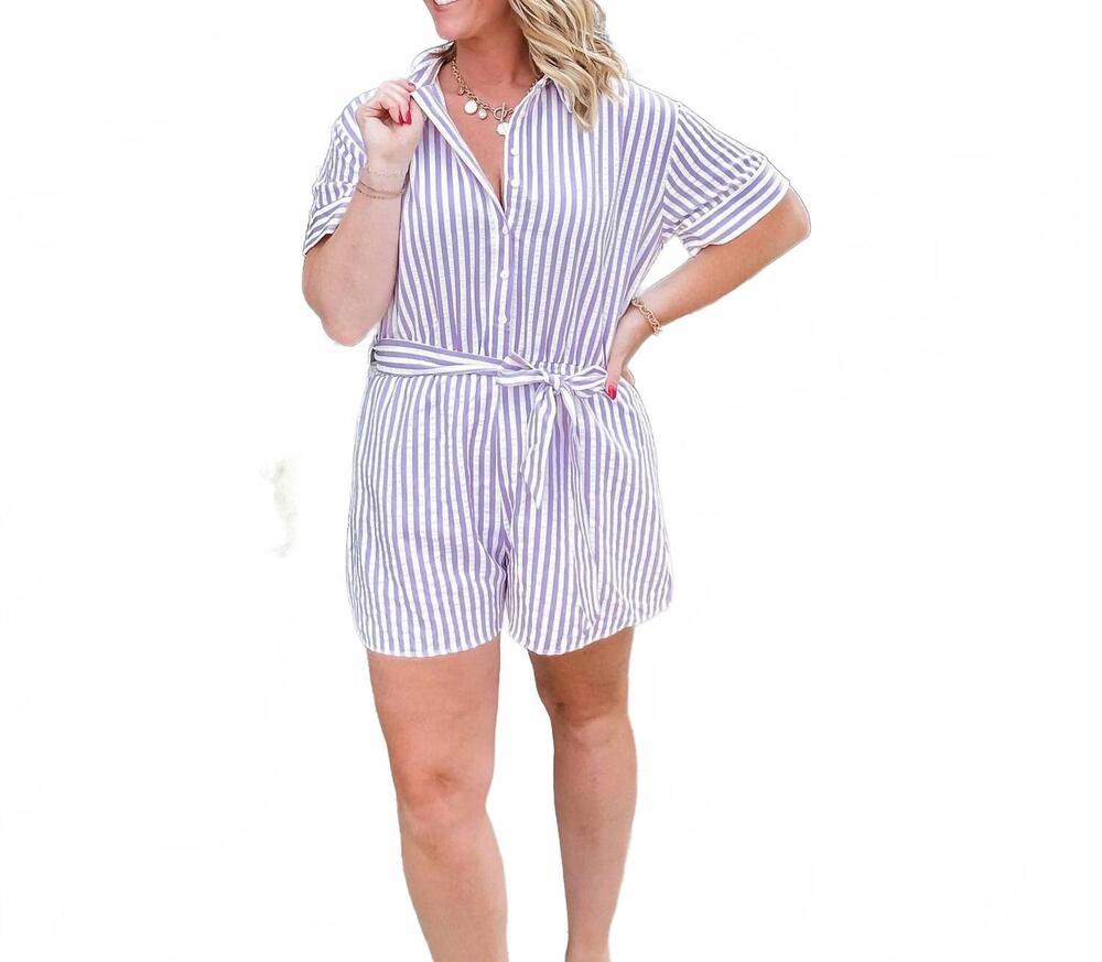 NEW SHE + SKY melissa button front stripe romper in lilac